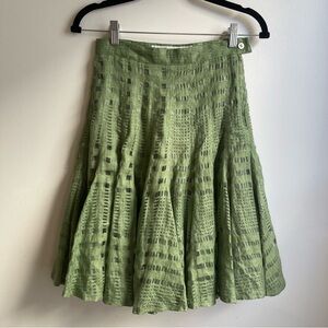 Vintage Umberto Ginocchietti Green Linen Mesh Circle Skirt EU 40 26" US 4